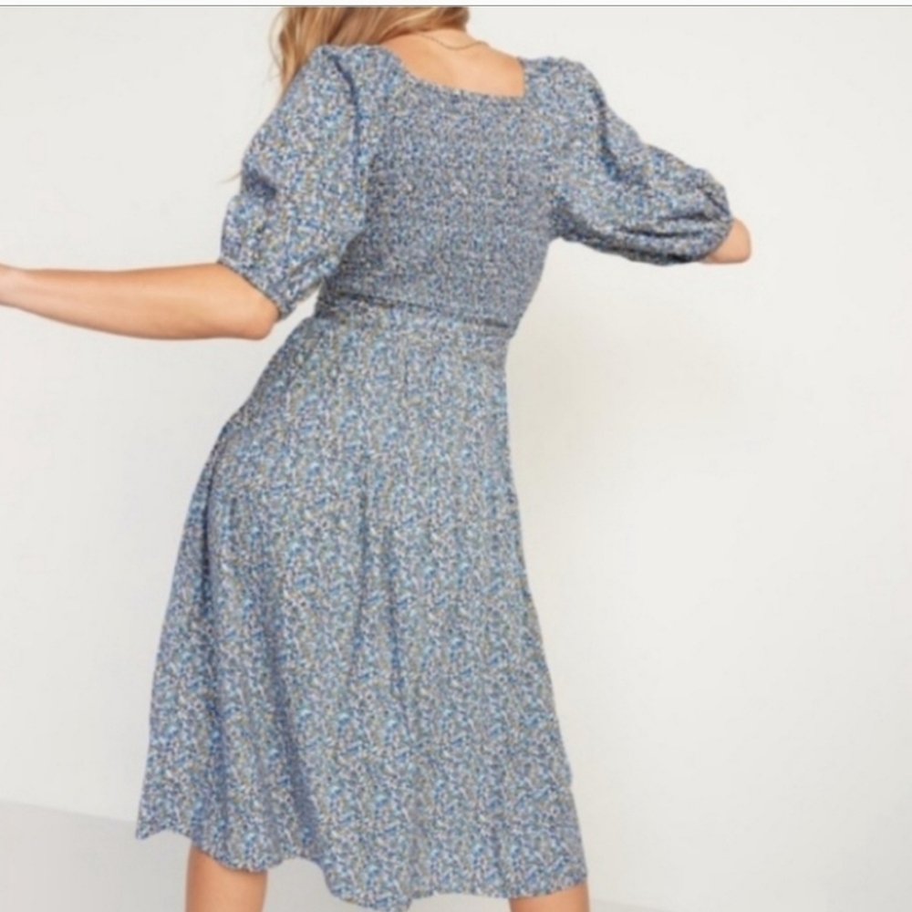 Blue Floral Wrap Dress - Picture 2 of 6